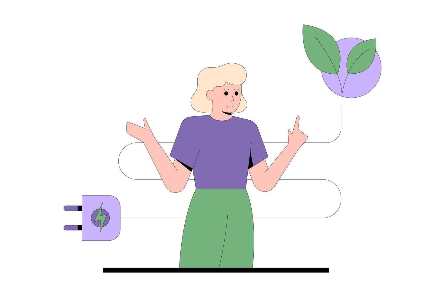 Dame en utilisant vivant les plantes pour alimenter lumière ampoules et Accueil appareils électroménagers vecteur