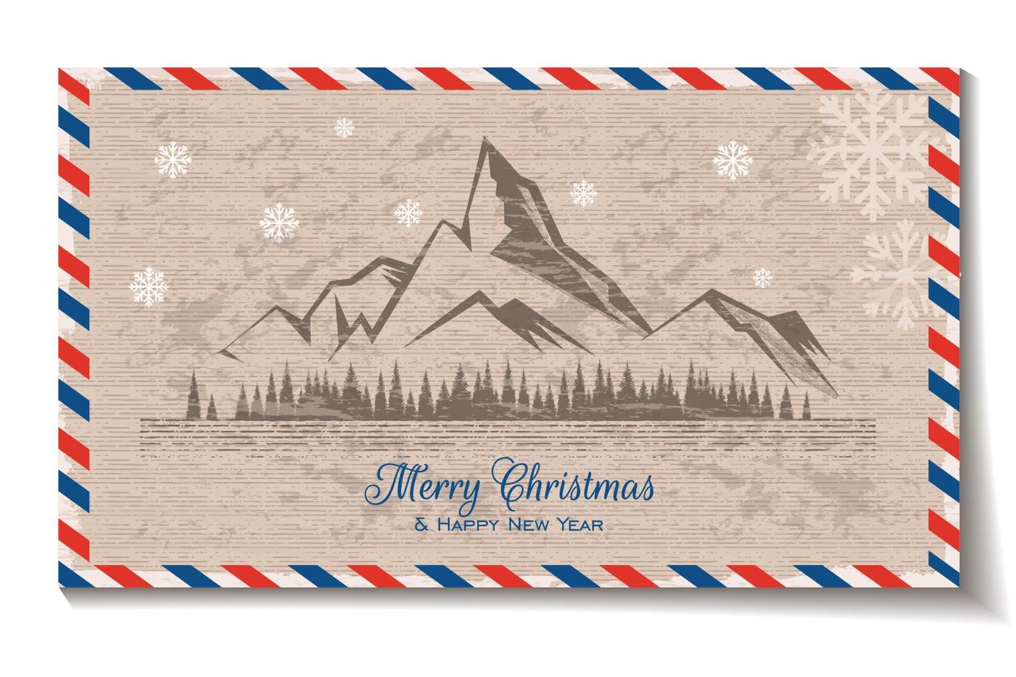 joyeux noël carte de voeux avec pin et montagne. illustration vectorielle dans un style vintage vecteur