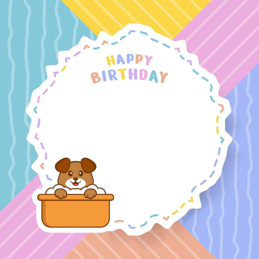 carte de voeux de joyeux anniversaire avec un personnage de dessin animé de chien mignon. illustration vectorielle vecteur