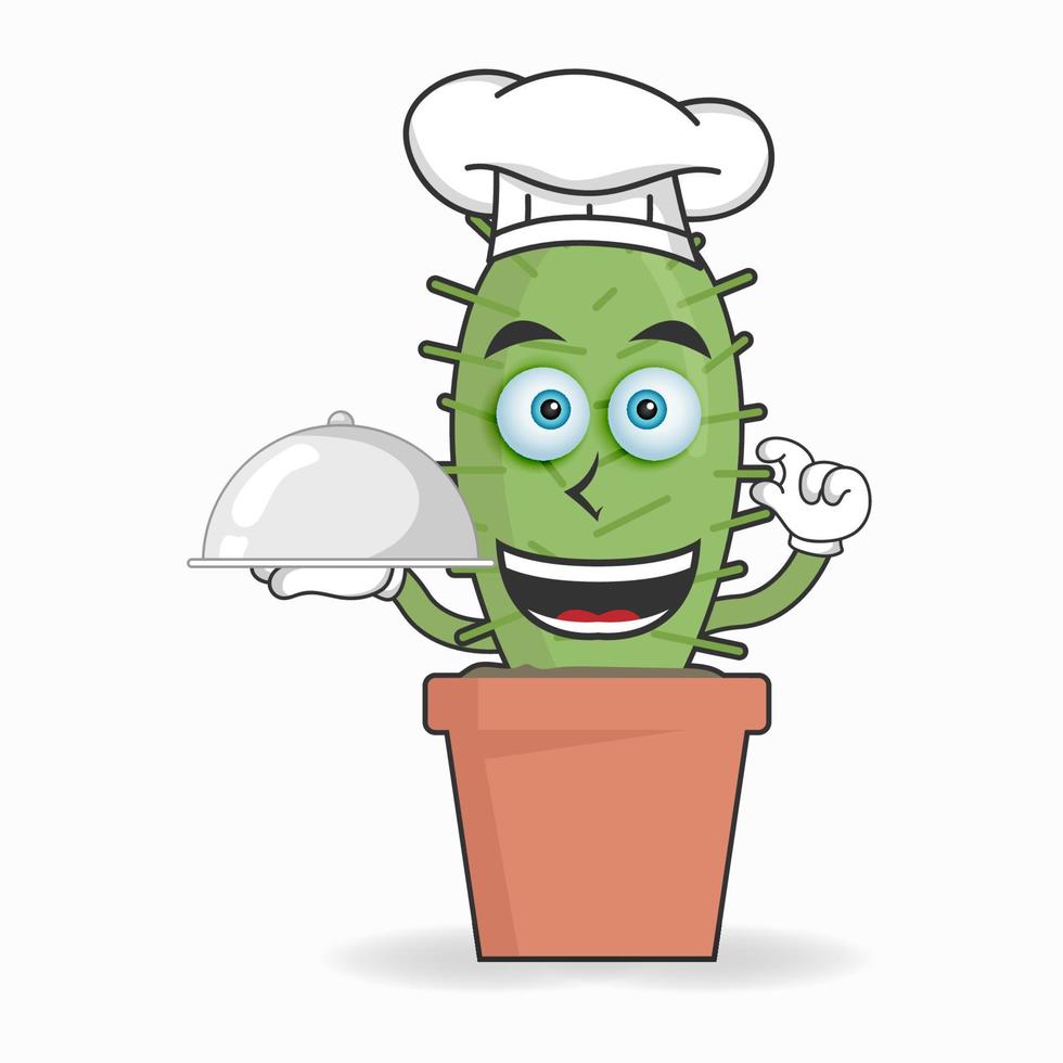 le personnage mascotte cactus devient chef. illustration vectorielle vecteur