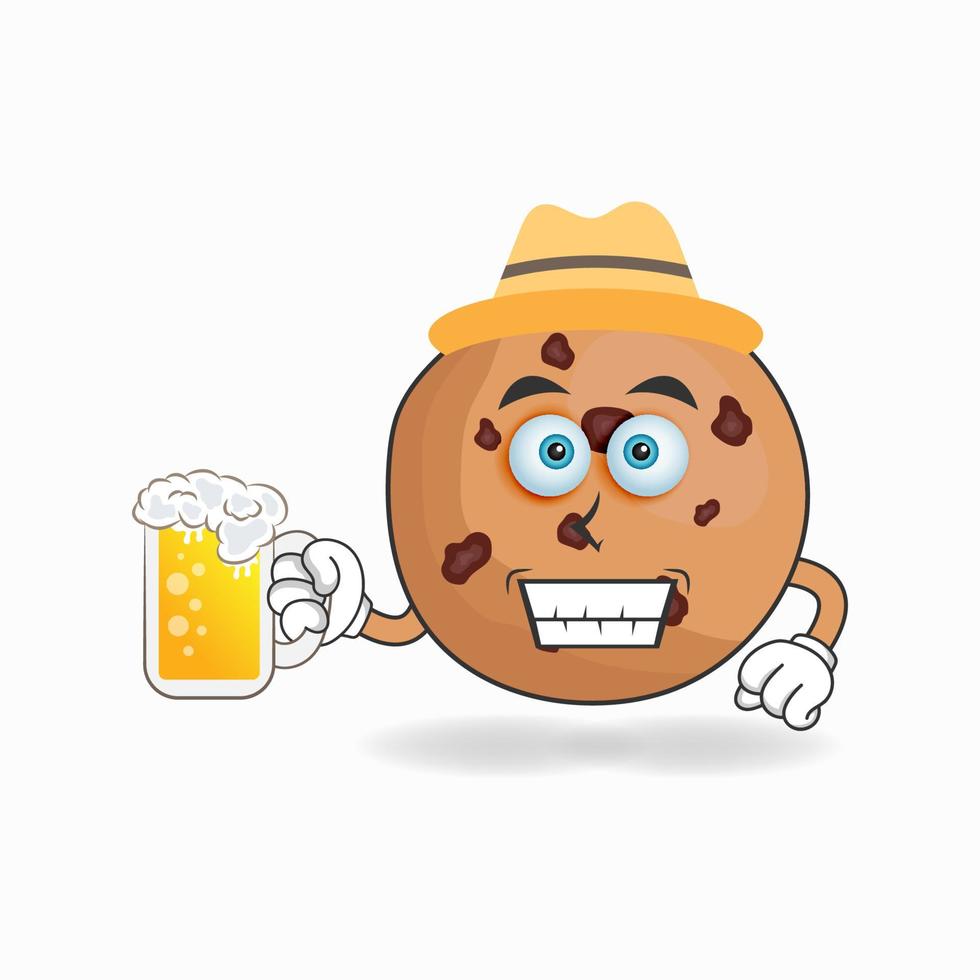 le personnage mascotte des cookies tient un verre rempli d'une boisson. illustration vectorielle vecteur