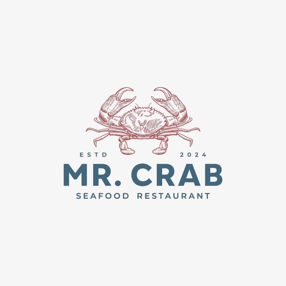 ancien Crabe main tiré logo conception vecteur