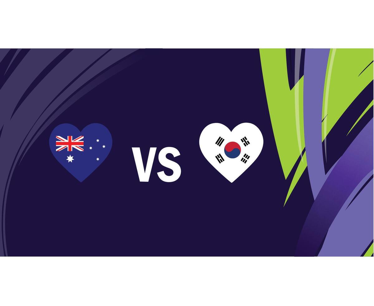 Australie et Corée république rencontre drapeaux cœur asiatique nations 2023 emblèmes équipes des pays asiatique Football symbole logo conception vecteur illustration