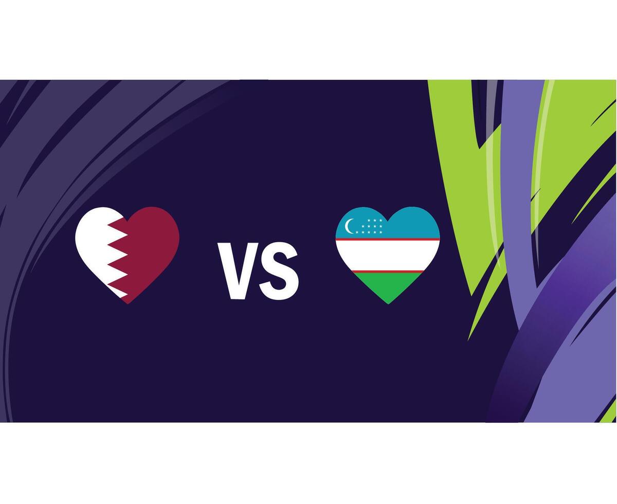 Qatar et Ouzbékistan rencontre drapeaux cœur asiatique nations 2023 emblèmes équipes des pays asiatique Football symbole logo conception vecteur illustration