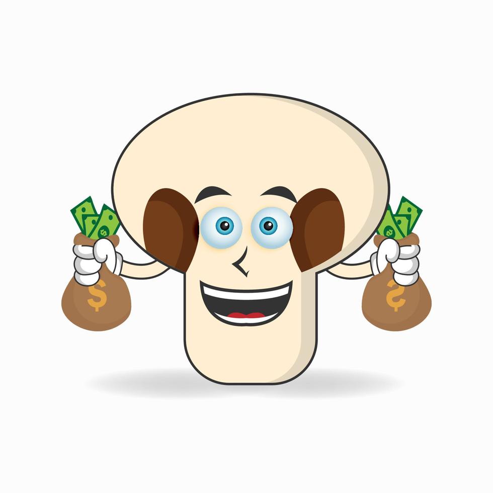 personnage de mascotte de champignons détenant de l'argent. illustration vectorielle vecteur