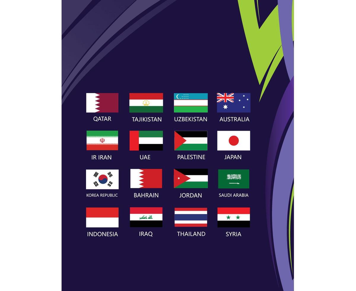 asiatique nations 2023 drapeaux équipes emblèmes des pays asiatique Football symbole logo conception vecteur illustration