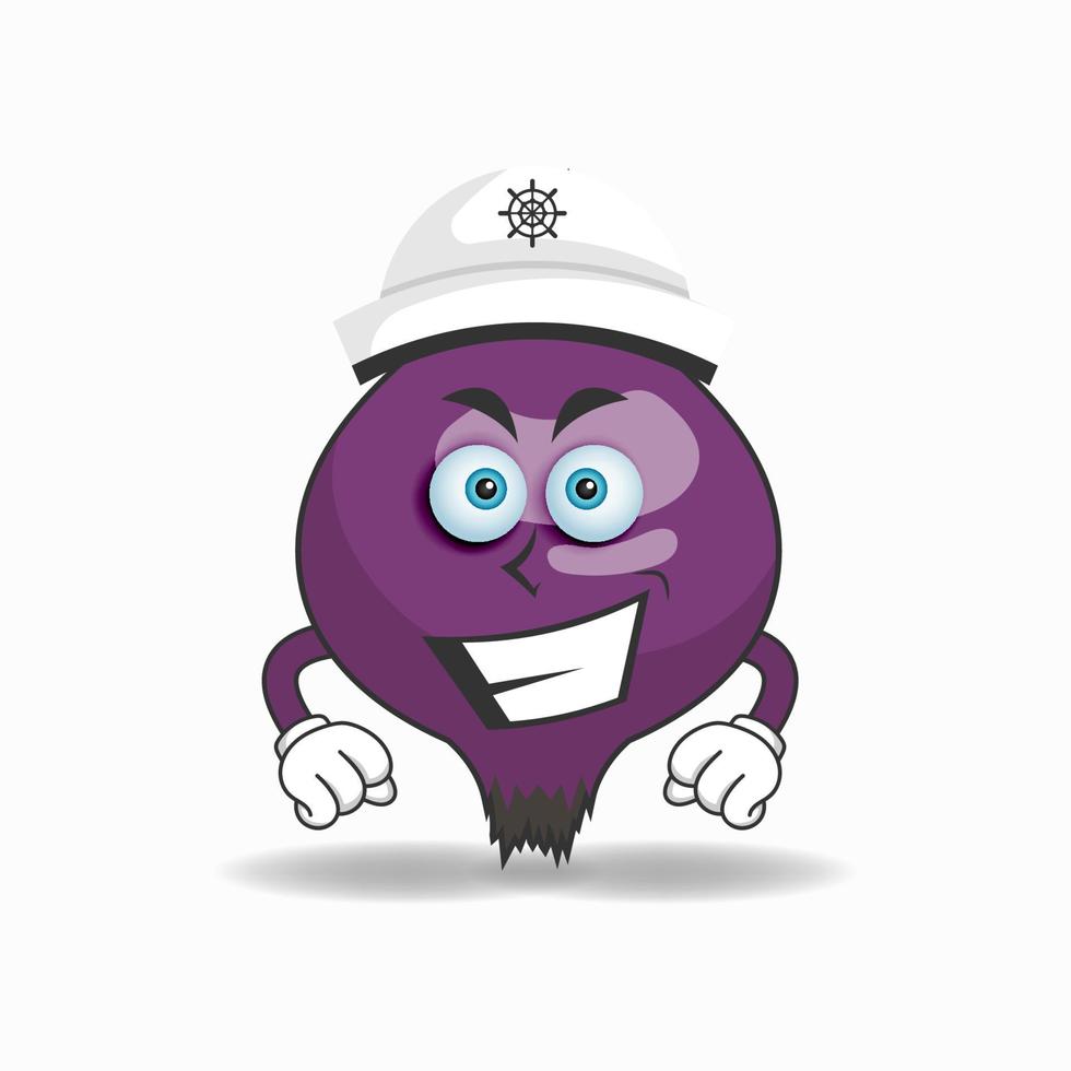 le personnage mascotte de l'oignon violet devient capitaine. illustration vectorielle vecteur