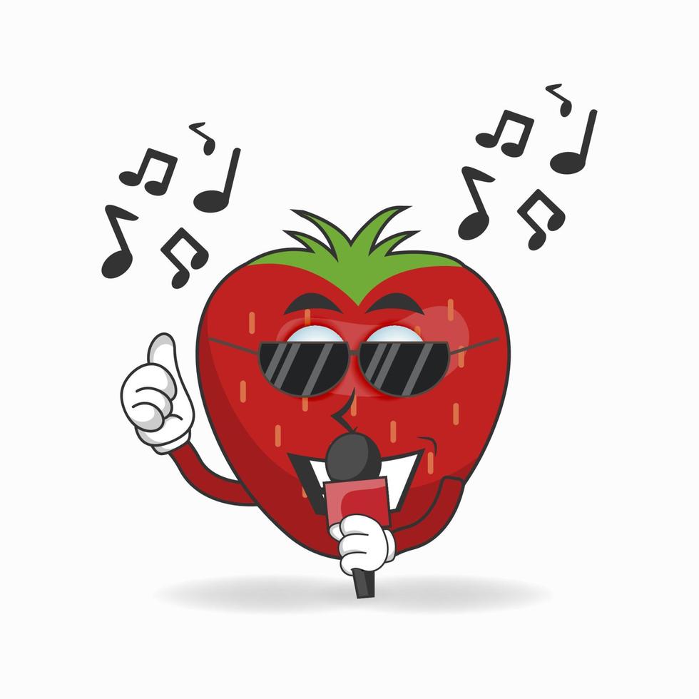 le personnage de mascotte de fraise chante. illustration vectorielle vecteur