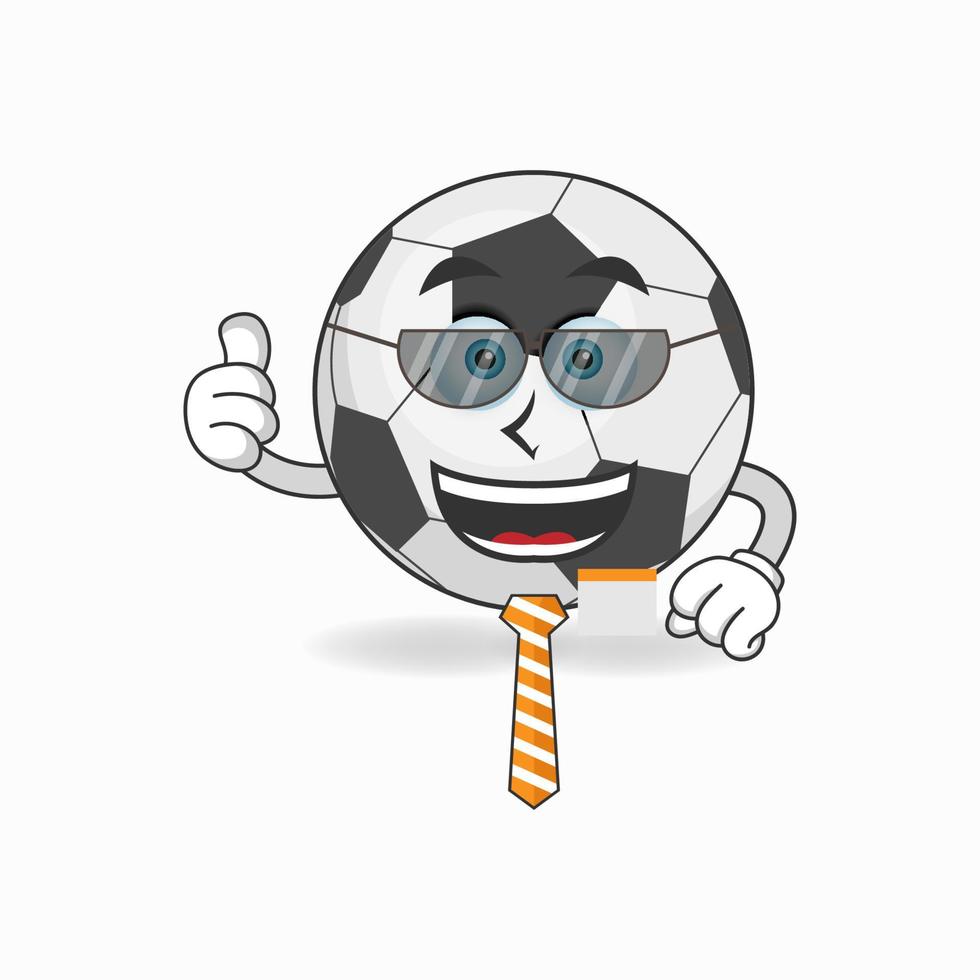 le personnage mascotte du ballon de football devient un homme d'affaires. illustration vectorielle vecteur