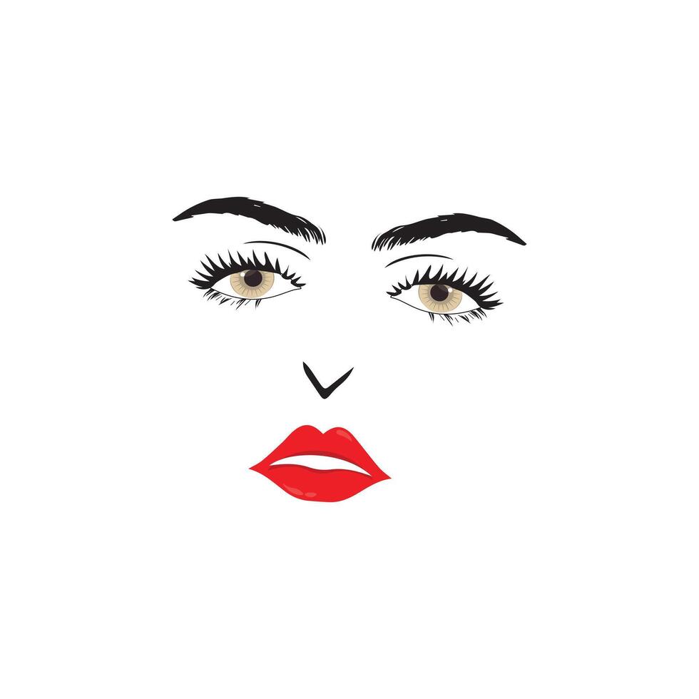 magnifique femme visage avec rouge lèvres, illustration vecteur. mode modèle visage proche en haut, vecteur illustration. eps10.