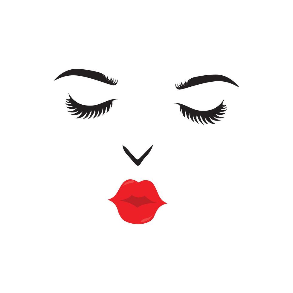 magnifique femme visage avec rouge lèvres, illustration vecteur. mode modèle visage proche en haut, vecteur illustration. eps10.