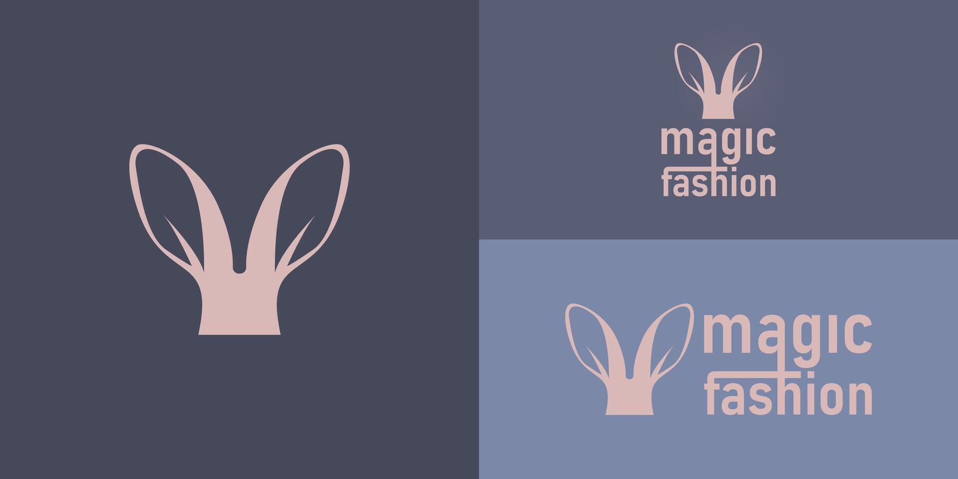 le logo de une mode marque pour magiciens est symbolisé par un illustration de lapin oreilles et caractères la magie mode présenté avec plusieurs Contexte couleurs. le logo est adapté pour une la magie logo vecteur
