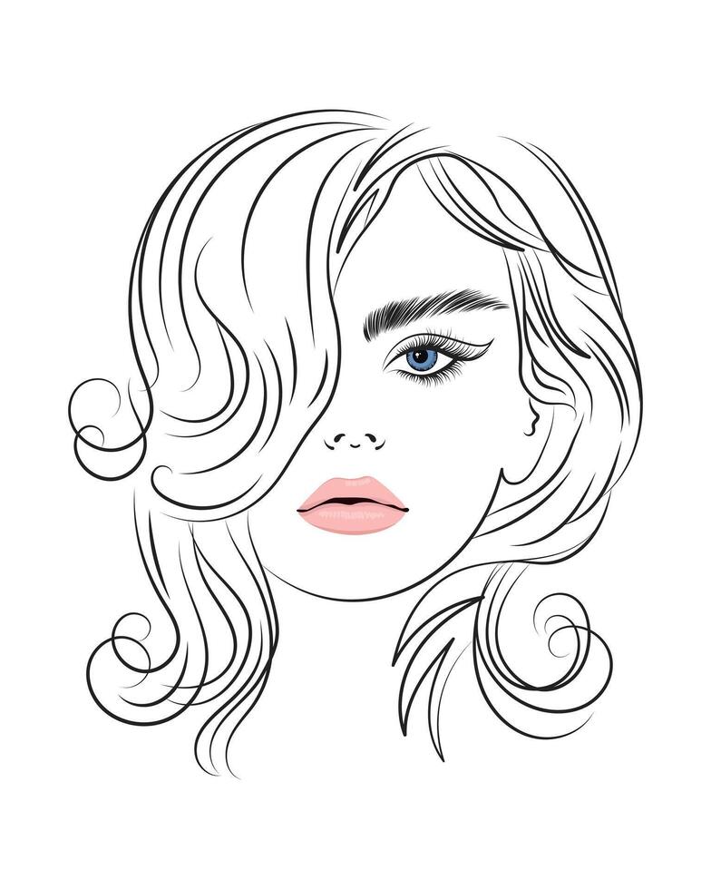 ligne art, contour dessin de une magnifique femme avec longue cheveux. beauté logo. mode et beauté concept. vecteur