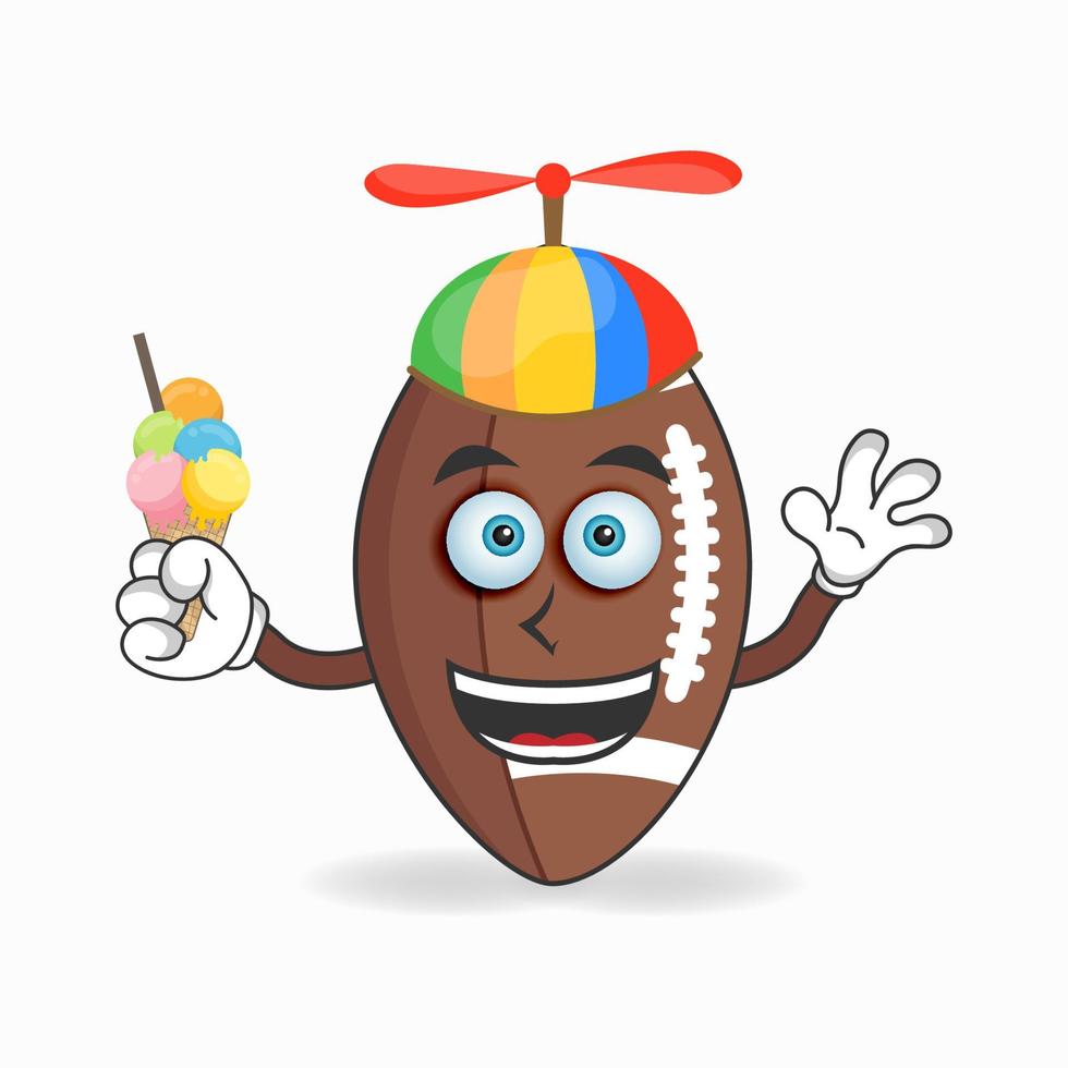personnage mascotte de football américain avec crème glacée et chapeau coloré. illustration vectorielle vecteur
