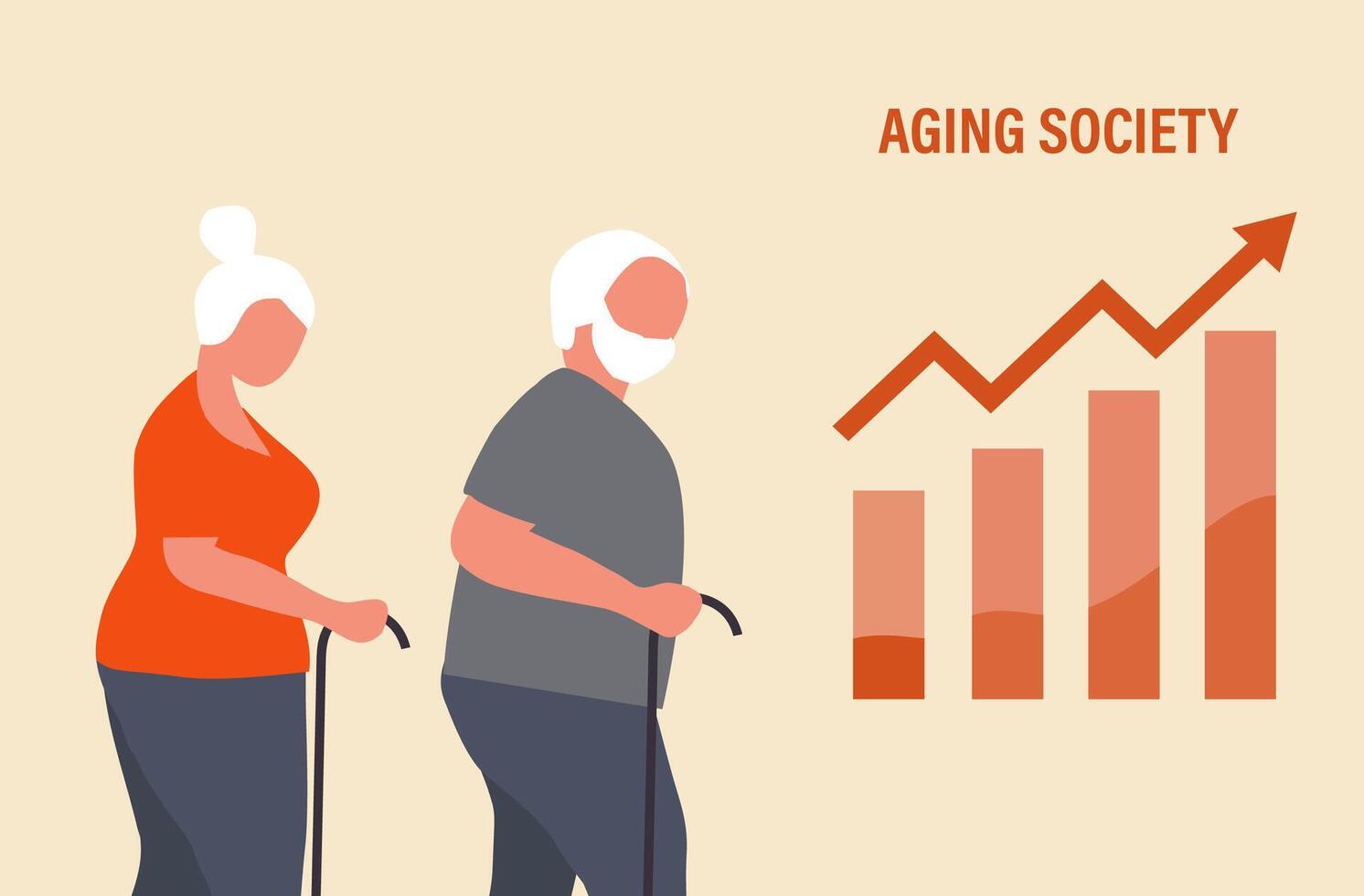 vieillissement société concept, monde population vieillissement car de faible naissance. en augmentant Sénior personnes âgées gens vecteur illustration