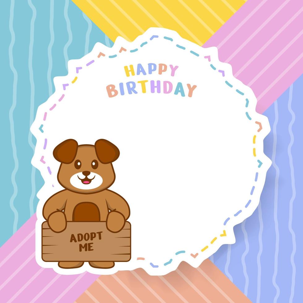 carte de voeux de joyeux anniversaire avec un personnage de dessin animé de chien mignon. illustration vectorielle vecteur