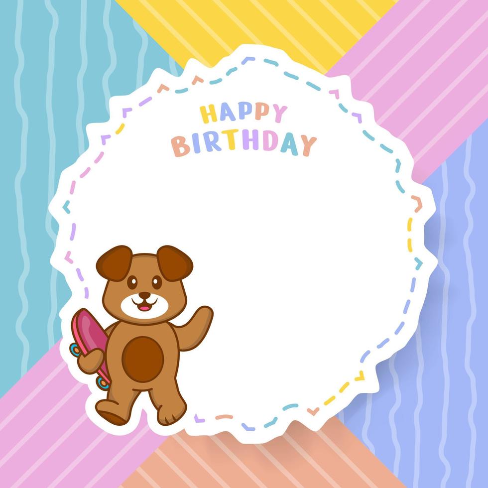 carte de voeux de joyeux anniversaire avec un personnage de dessin animé de chien mignon. illustration vectorielle vecteur