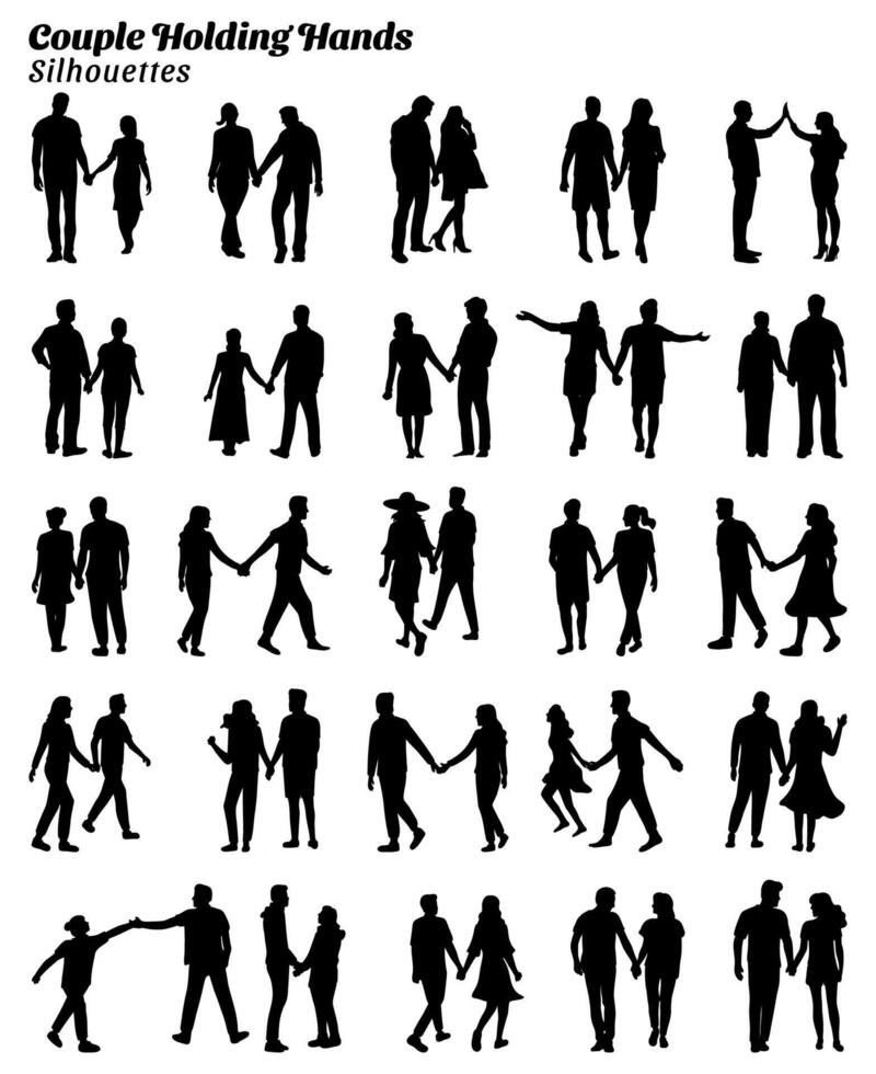 collection de silhouettes de des couples en portant mains vecteur