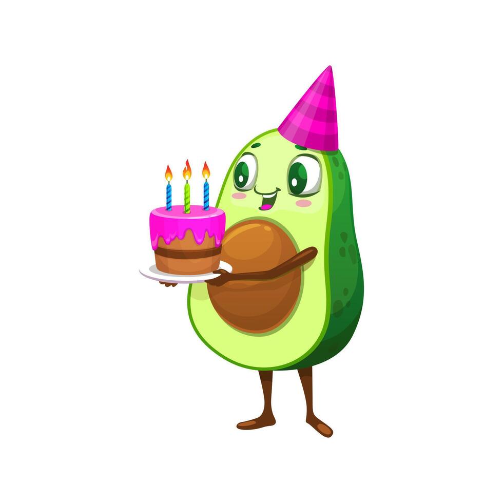 dessin animé mexicain de bonne humeur Avocat et anniversaire gâteau vecteur