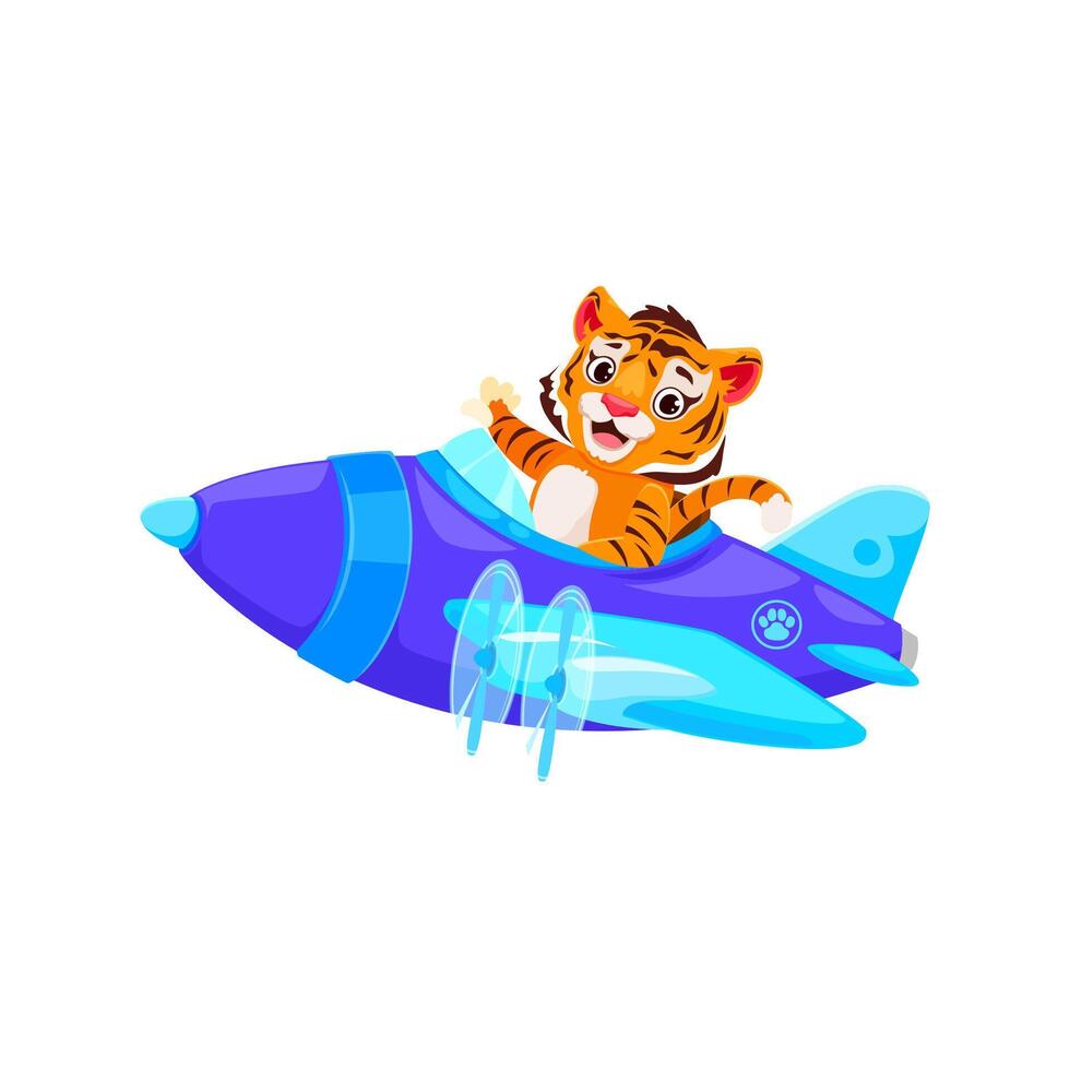 tigre pilote sur avion, dessin animé animal aviateur vecteur