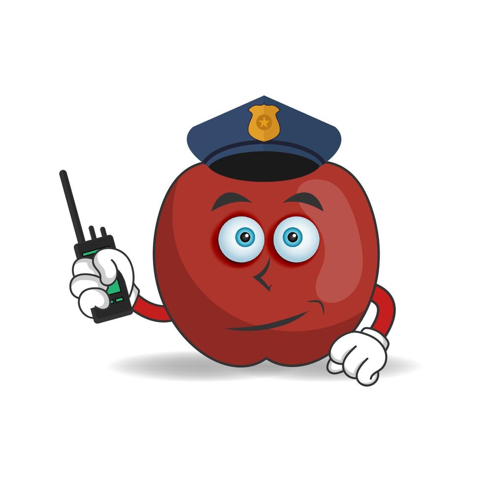 le personnage mascotte pomme devient policier. illustration vectorielle vecteur