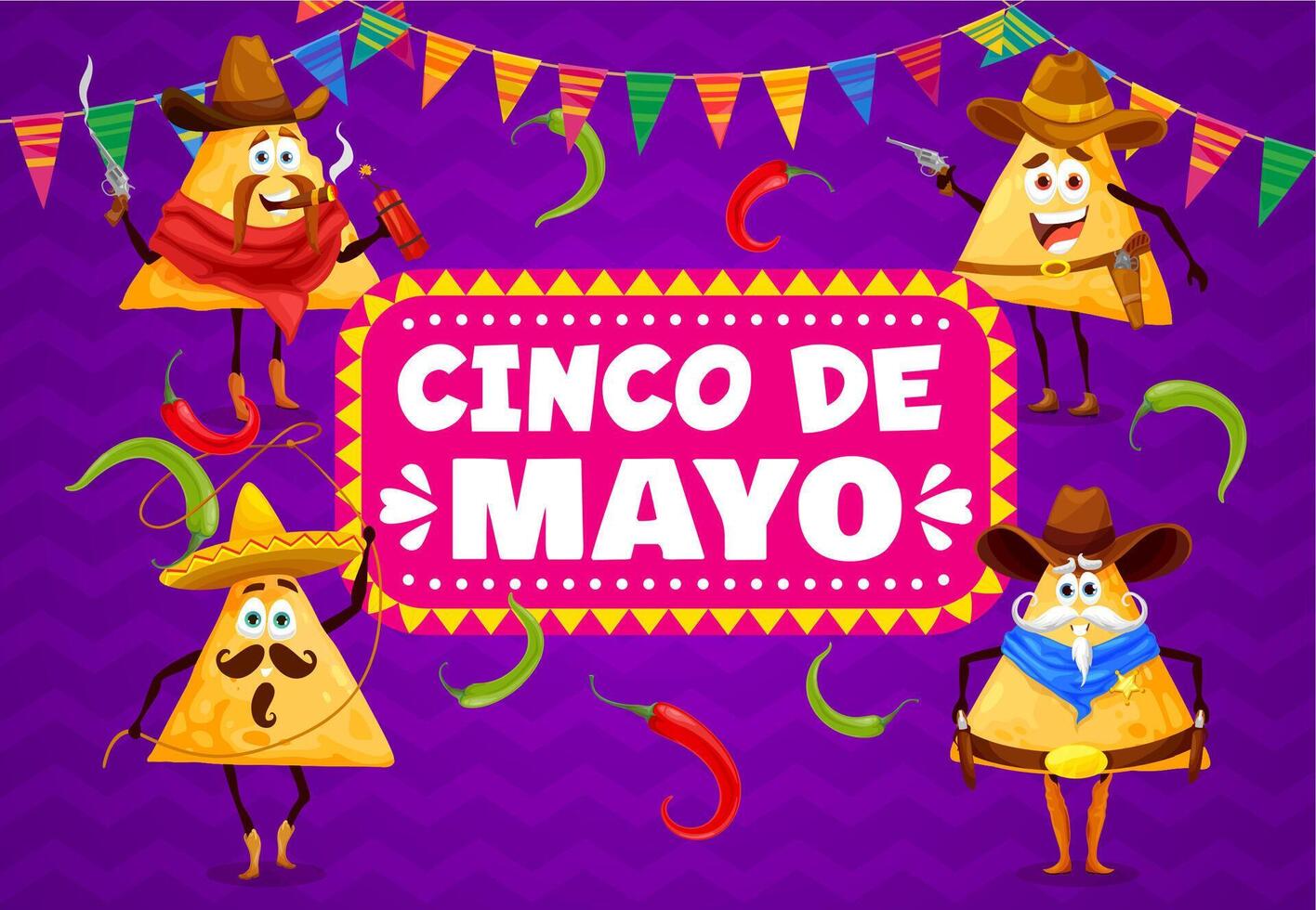 dessin animé mexicain Nachos frites sur cinco de mayo vecteur