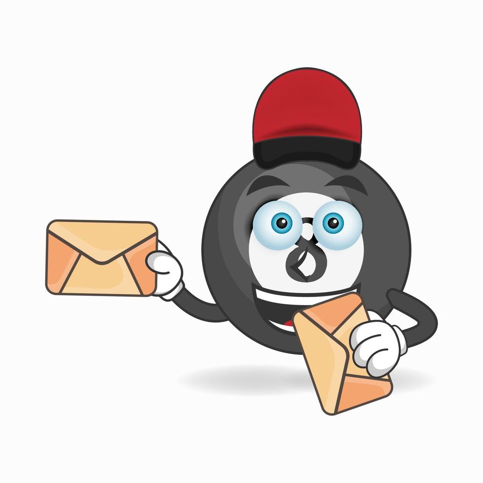 le personnage mascotte boule de billard devient livreur de courrier. illustration vectorielle vecteur