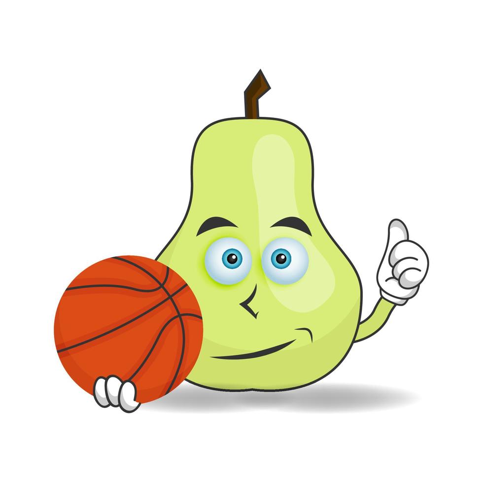 le personnage mascotte goyave devient joueur de basket. illustration vectorielle vecteur