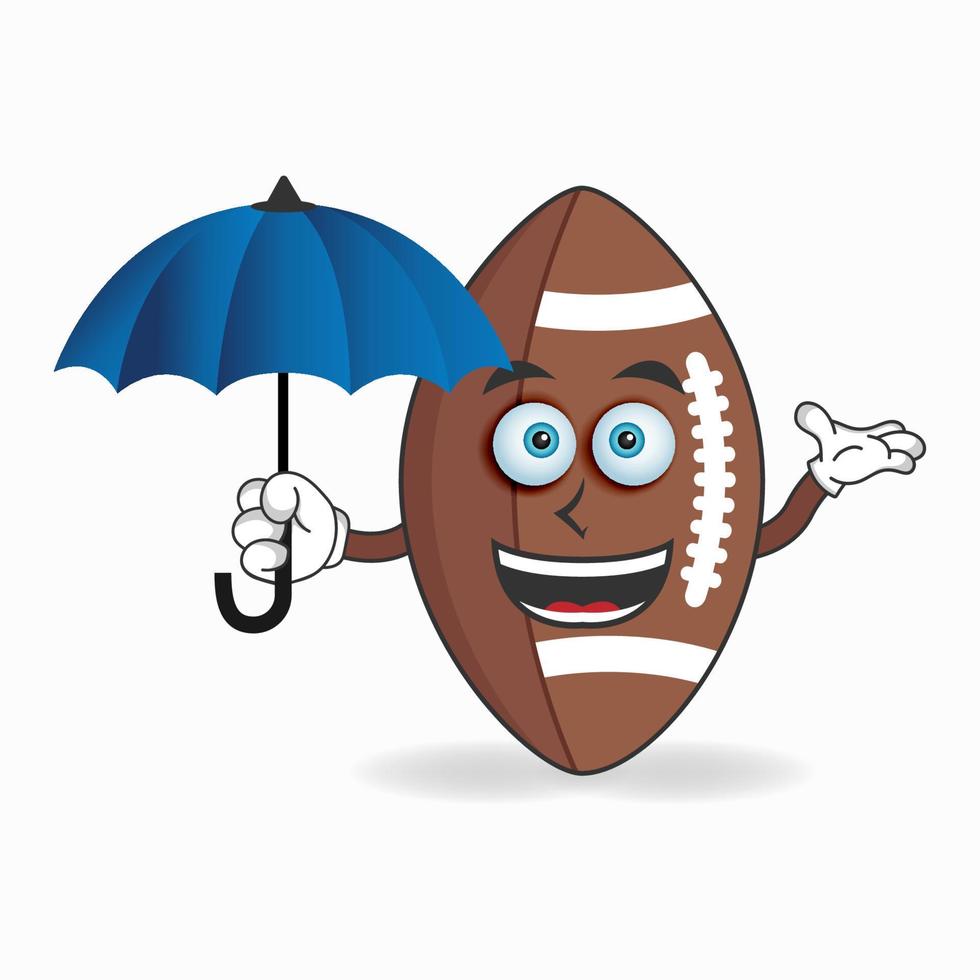 personnage de mascotte de football américain tenant un parapluie. illustration vectorielle vecteur