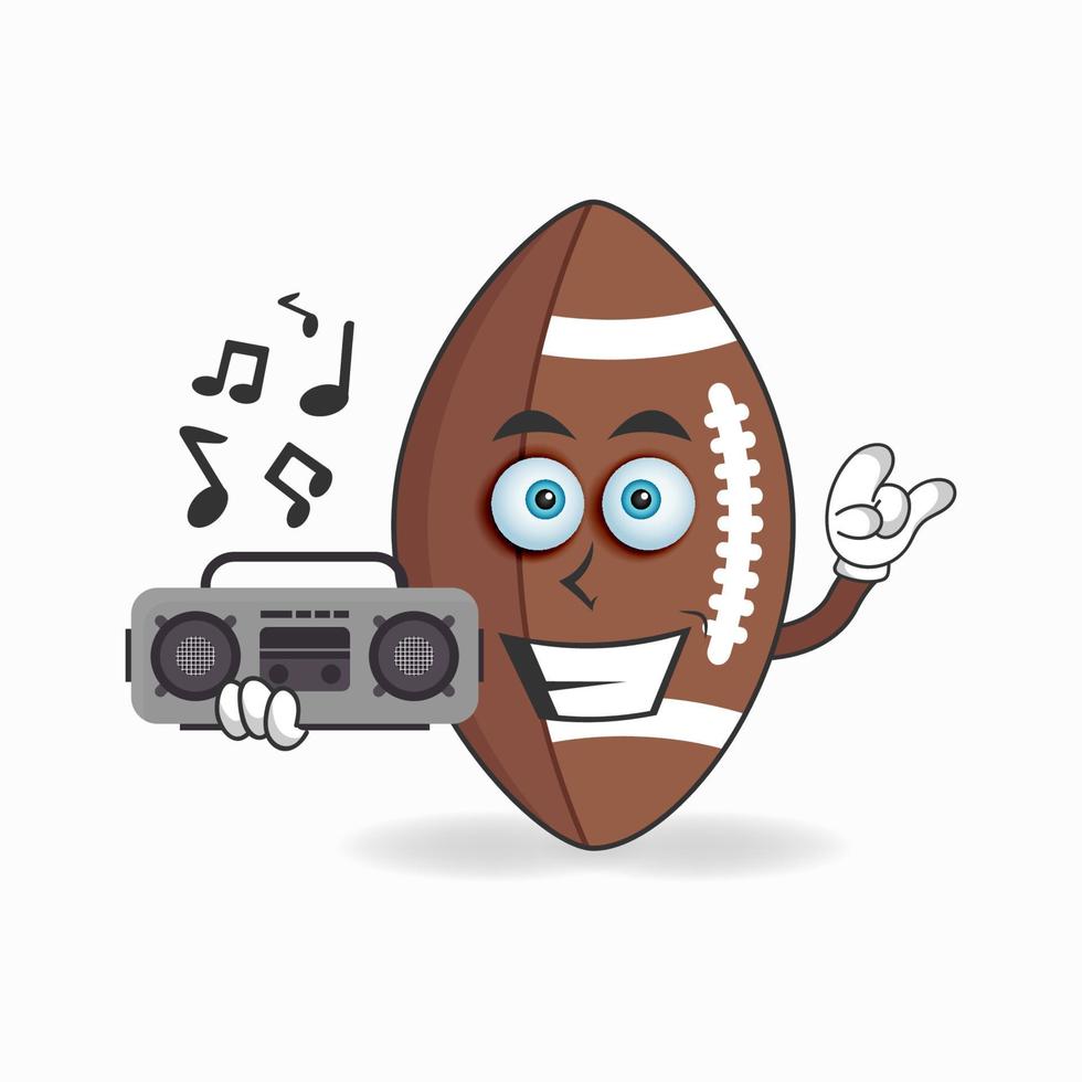 personnage mascotte de football américain tenant une radio. illustration vectorielle vecteur