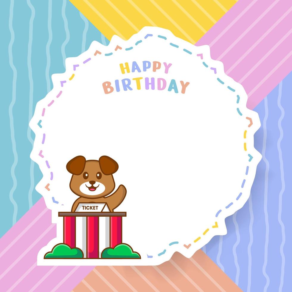 carte de voeux de joyeux anniversaire avec un personnage de dessin animé de chien mignon. illustration vectorielle vecteur