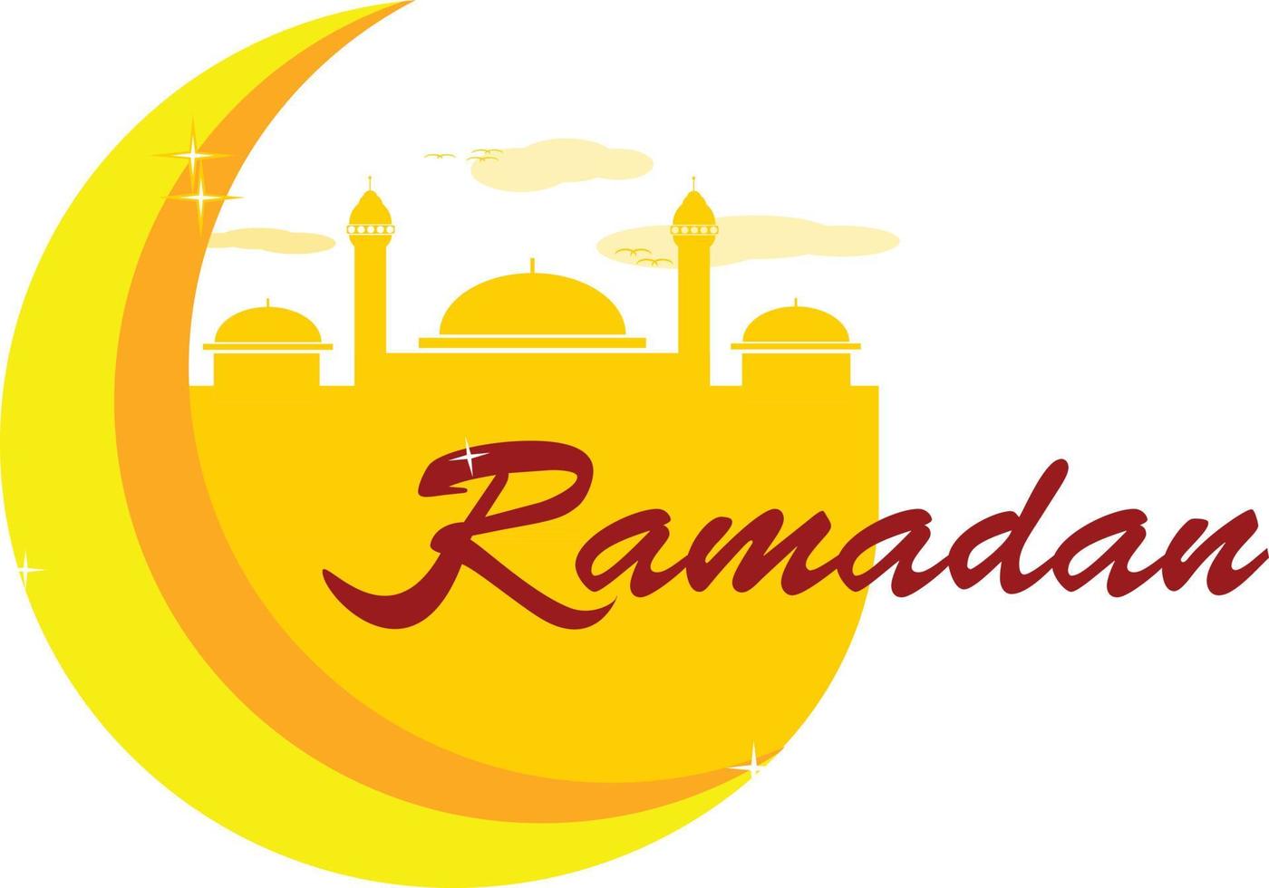 illustration vectorielle à plat avec un design jaune lune, mosquée et étoile. fond blanc. pour commémorer les fêtes islamiques et les besoins de conception. vecteur