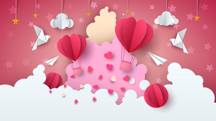 Illustration de ballon d&#39;amour. Saint Valentin. Nuage, étoile, ciel vecteur