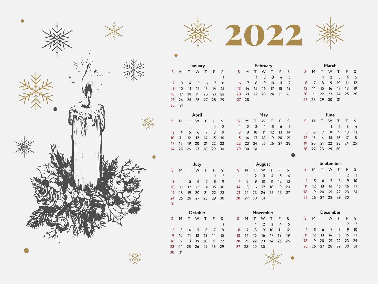 La semaine du calendrier des croquis du nouvel an de l'arbre de Noël 2022 commence le dimanche. vecteur