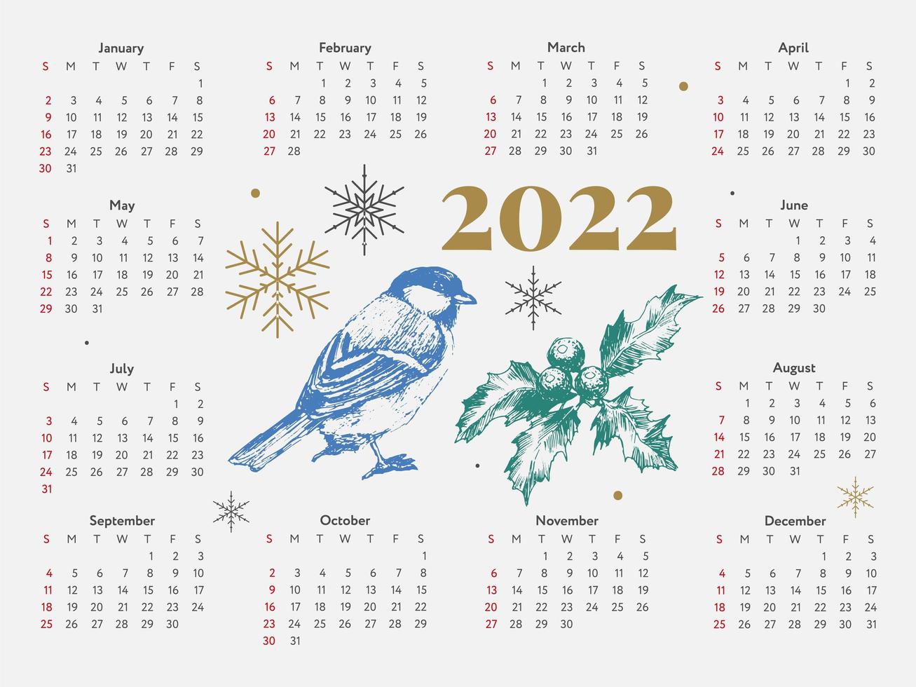 La semaine du calendrier des croquis du nouvel an de l'arbre de Noël 2022 commence le dimanche. vecteur