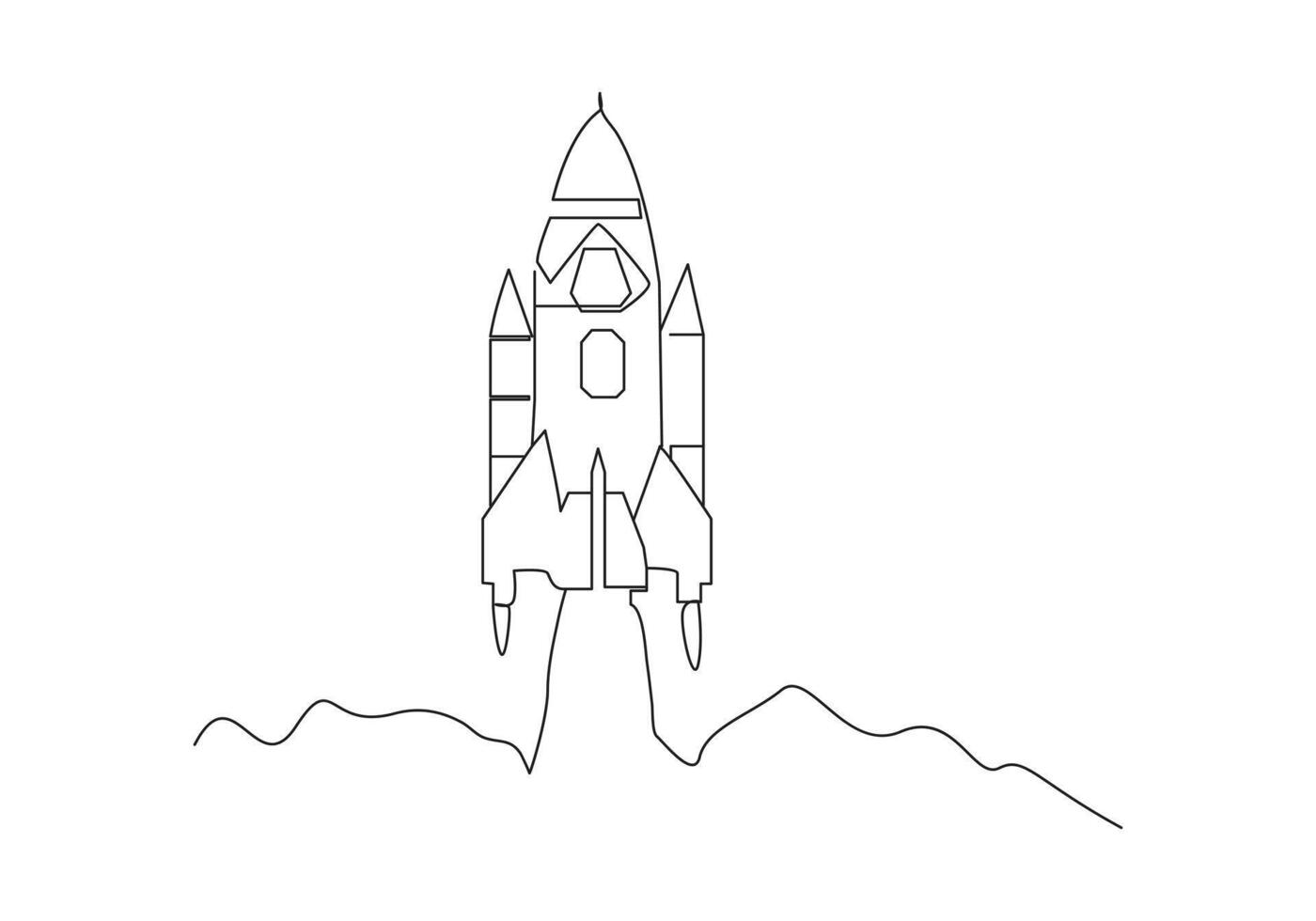 fusée dans continu un ligne dessin. fusée espace navire lancement ligne art vecteur illustration