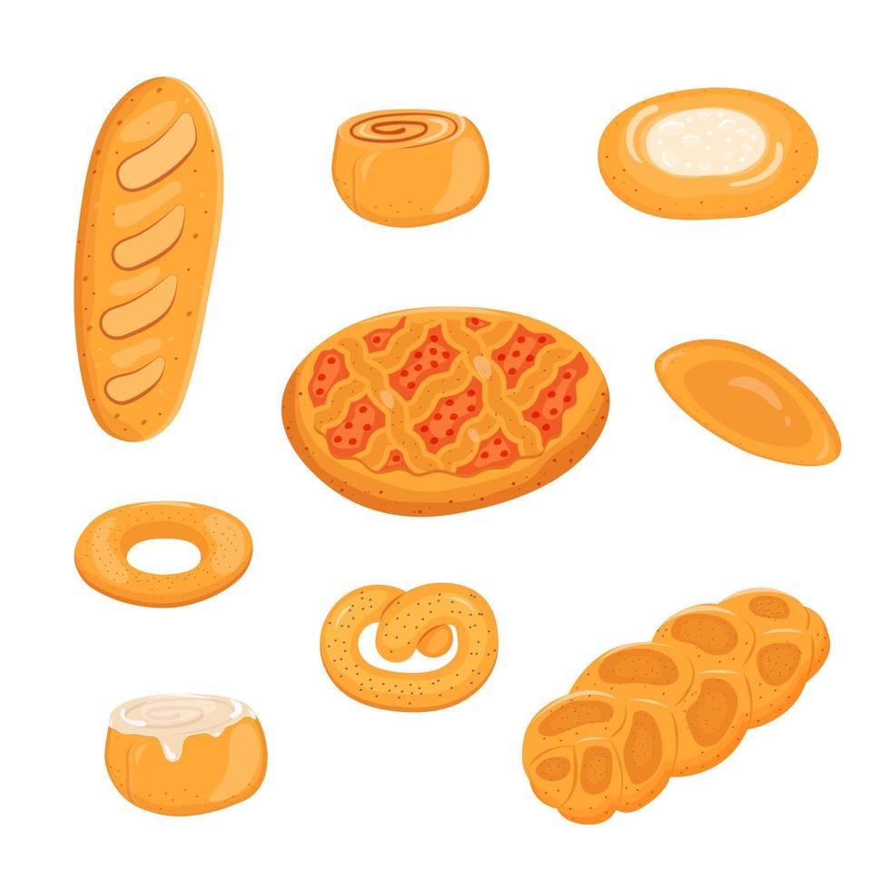 illustration vectorielle de l'ensemble de produits de boulangerie isolé sur fond blanc. vecteur