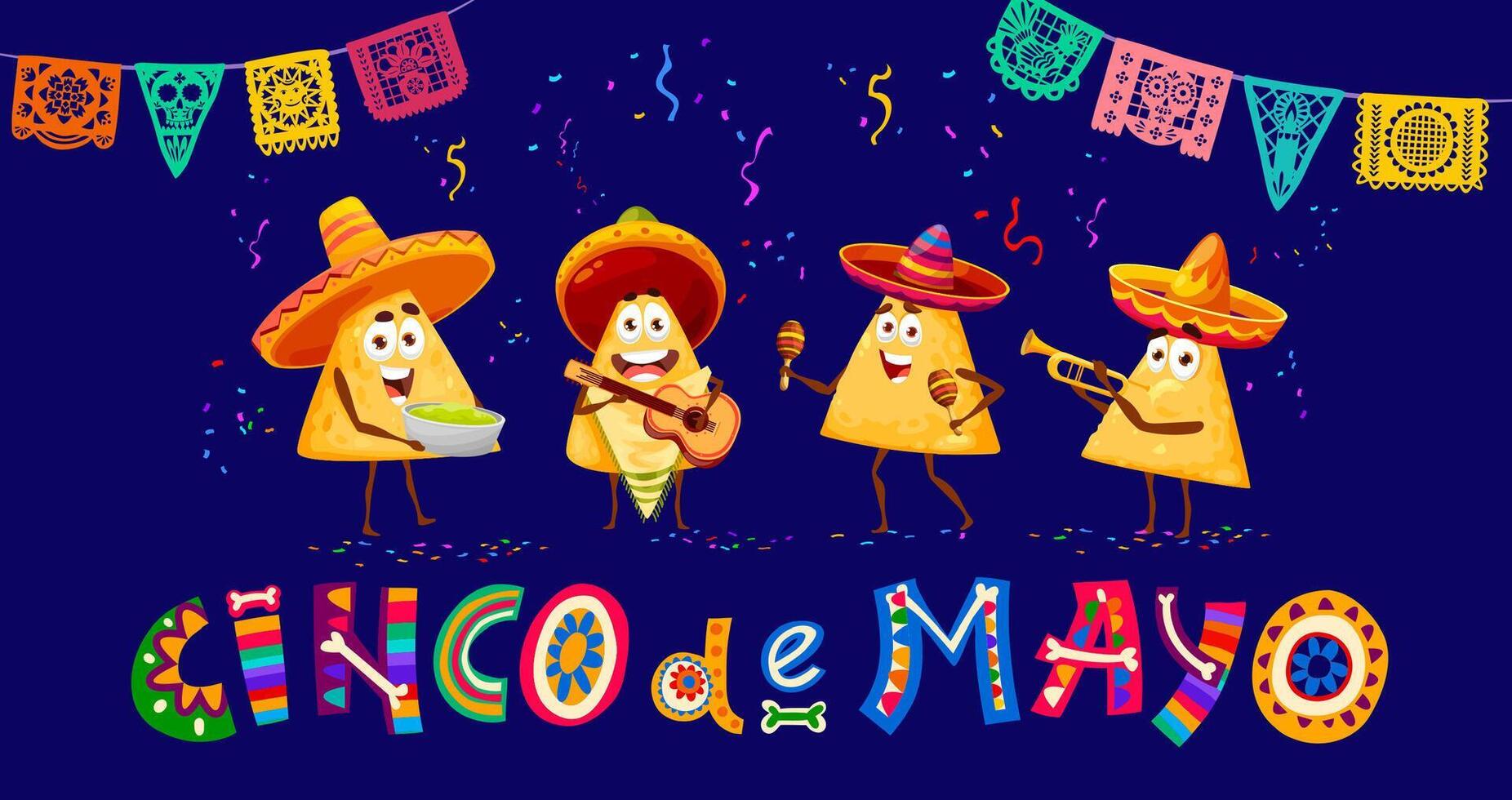 mexicain nacho personnages, cinco de mayo bannière vecteur
