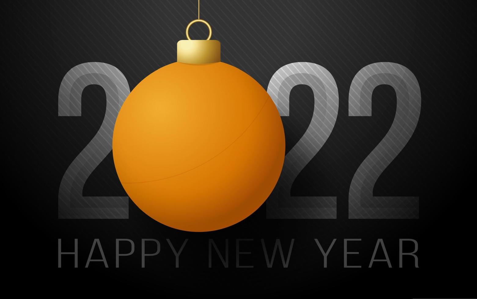 2022 bonne année. carte de voeux de sport avec balle de ping-pong orange sur fond de luxe. illustration vectorielle. vecteur