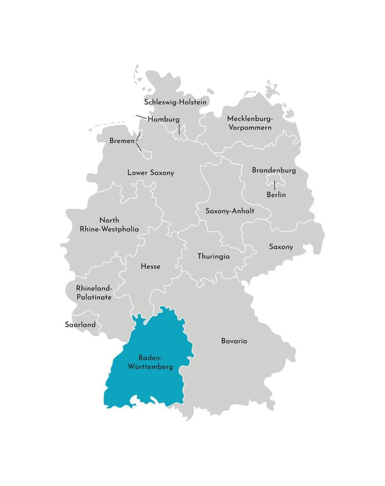 vecteur isolé illustration de simplifié administratif carte de Allemagne. bleu silhouette de Bade-Wurtemberg État. gris silhouettes. blanc contour