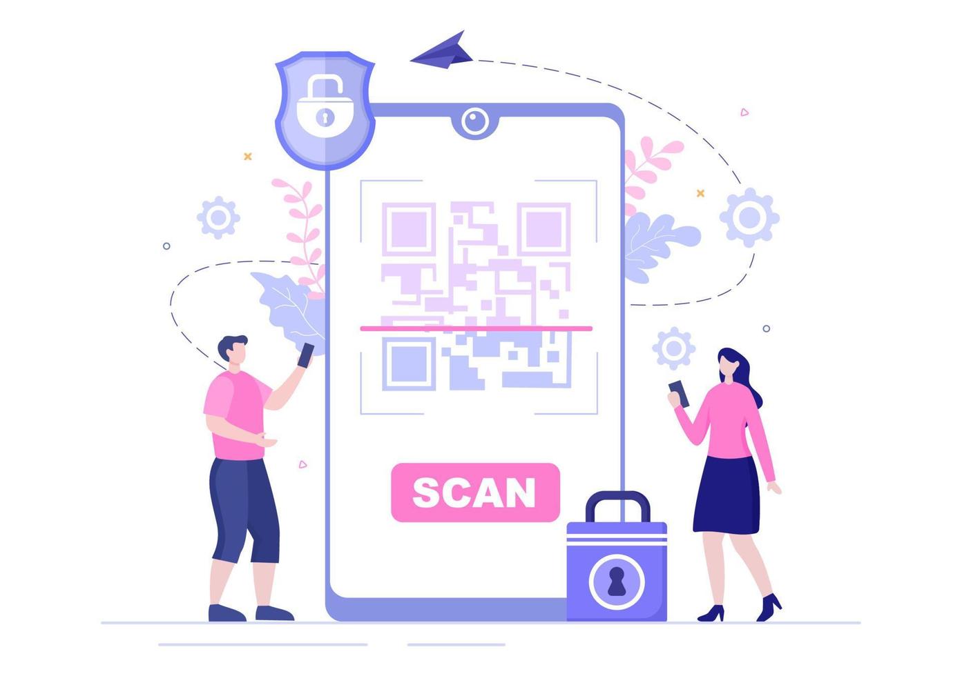 scanner de code qr pour le paiement en ligne, le paiement électronique et le transfert d'argent sur smartphone avec application en main. illustration vectorielle de fond vecteur