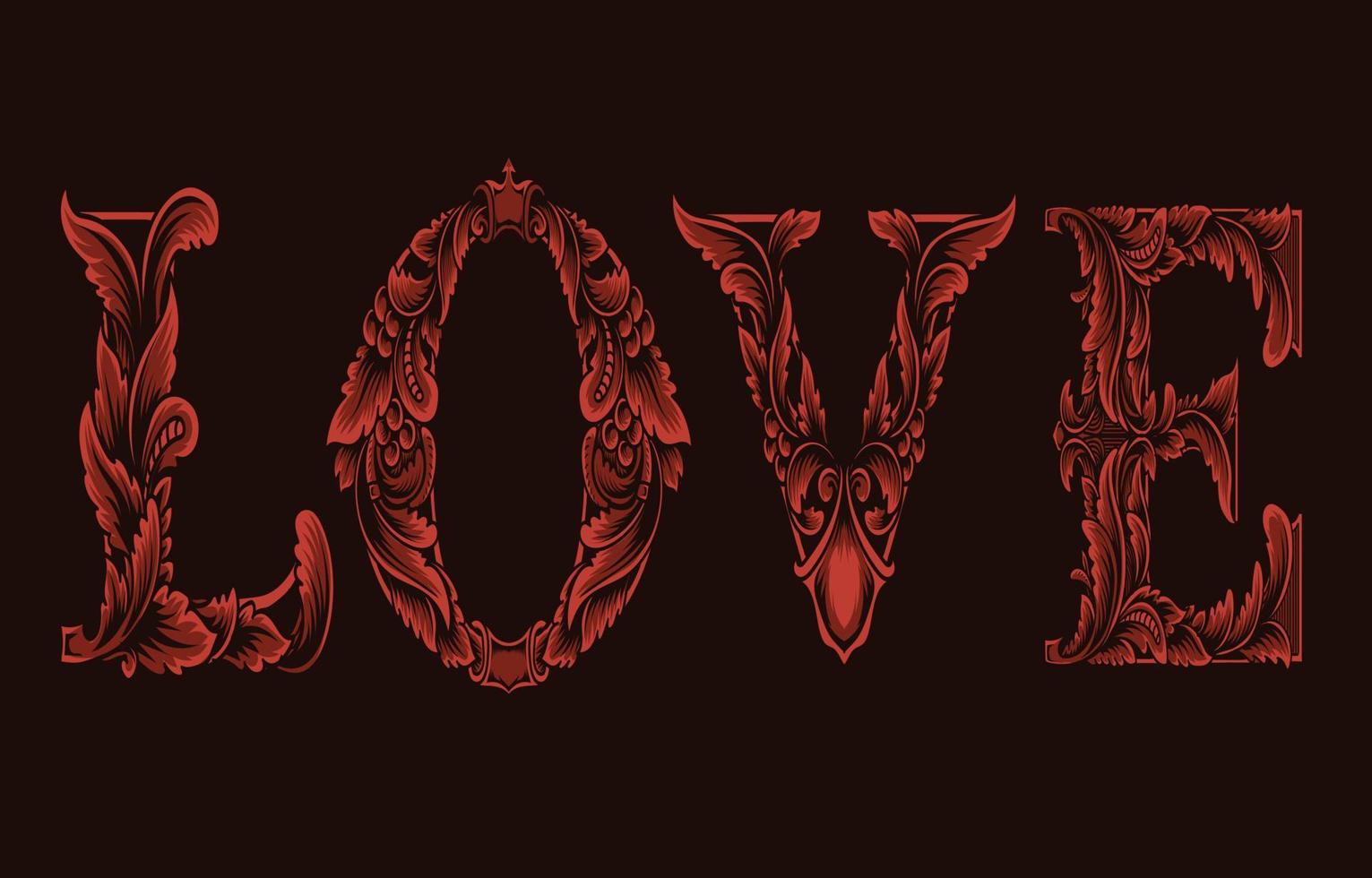 logo d'amour avec style d'ornement de gravure vecteur