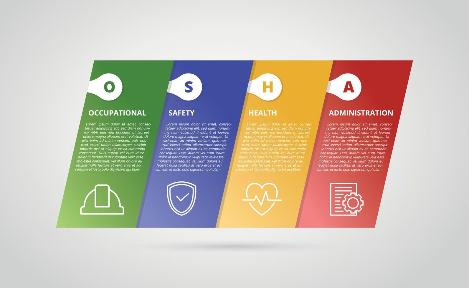 modèle de concept d'administration de la santé et de la sécurité au travail d'osha pour l'infographie avec icône et forme oblique vecteur