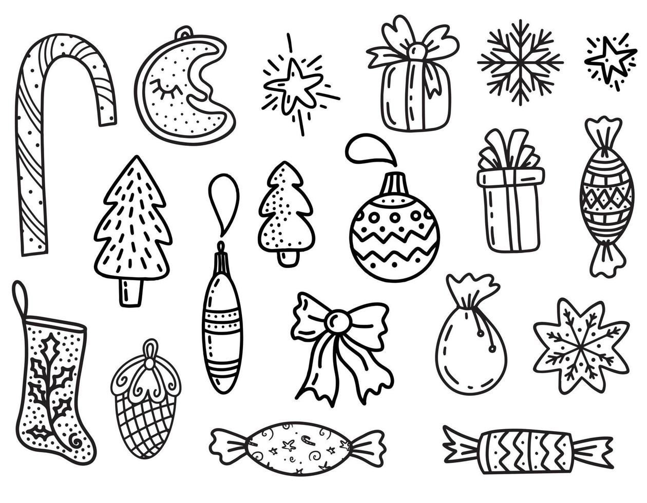 ensemble de décorations de noël dans un style doodles vecteur