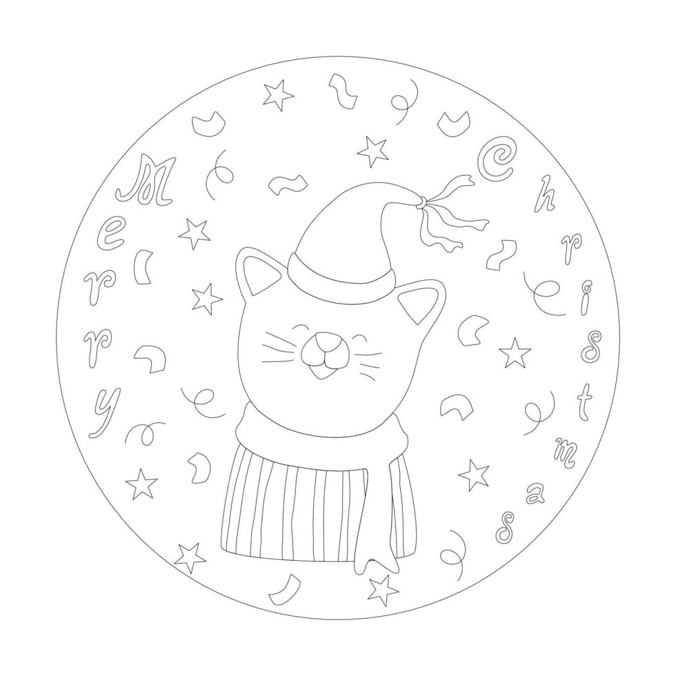 collection joyeux noël avec des personnages de dessins animés mignons en cercles avec des lignes noires vecteur