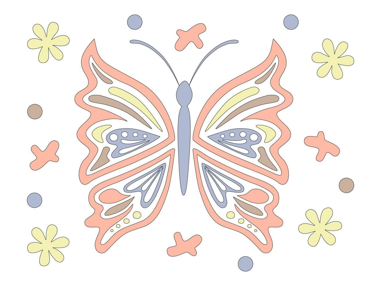 collection de papillons dans des tons pastel conçus dans un style doodle vecteur