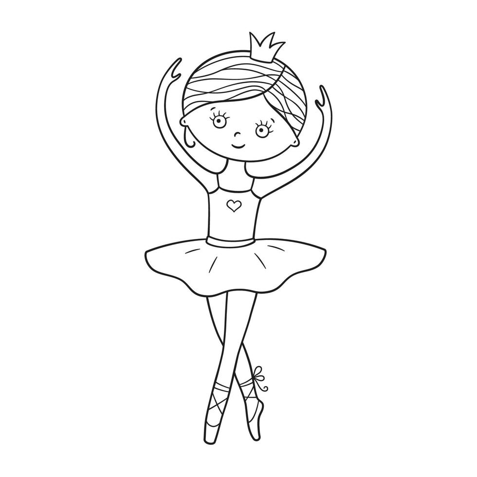 petite ballerine mignonne en chaussons de pointe, robe et couronne. illustration vectorielle isolée vecteur