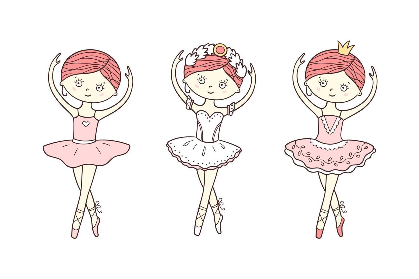 petite ballerine mignonne en pointes et robe. illustrations vectorielles isolées dans un style doodle vecteur