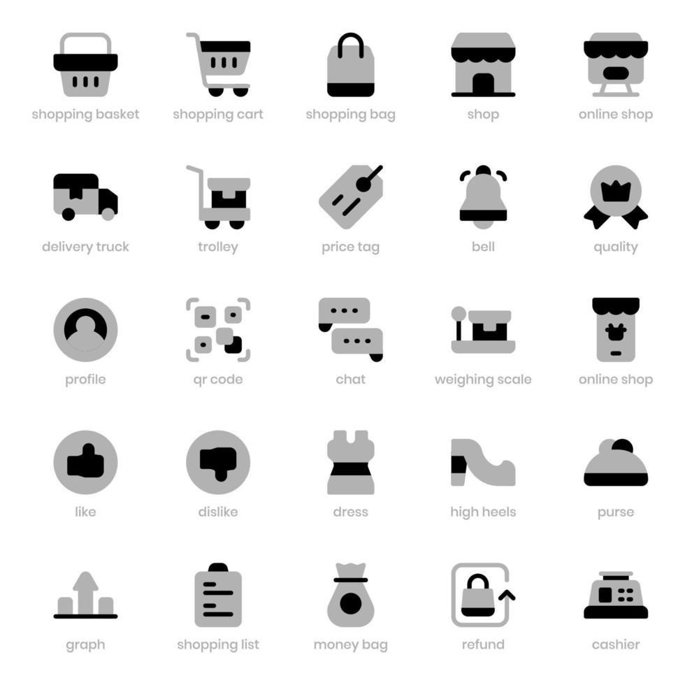 pack d'icônes d'achat et de commerce électronique pour la conception de votre site Web, votre logo, votre application, votre interface utilisateur. conception de ton duo d'icônes de shopping et de commerce électronique. illustration de graphiques vectoriels et trait modifiable. vecteur