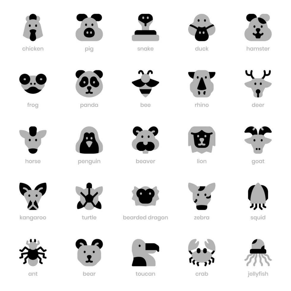 pack d'icônes d'animaux pour la conception de votre site Web, logo, application, interface utilisateur. conception de ton duo icône animal. illustration de graphiques vectoriels et trait modifiable. vecteur